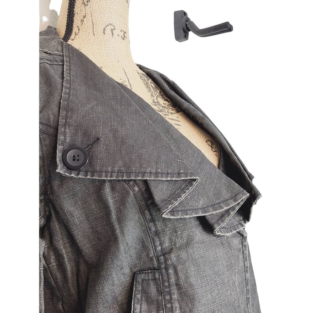CAbi Charcoal Coated Linen Draped Ruffle Collar Cropped Moto Jacket Medium - Picture 7 of 13